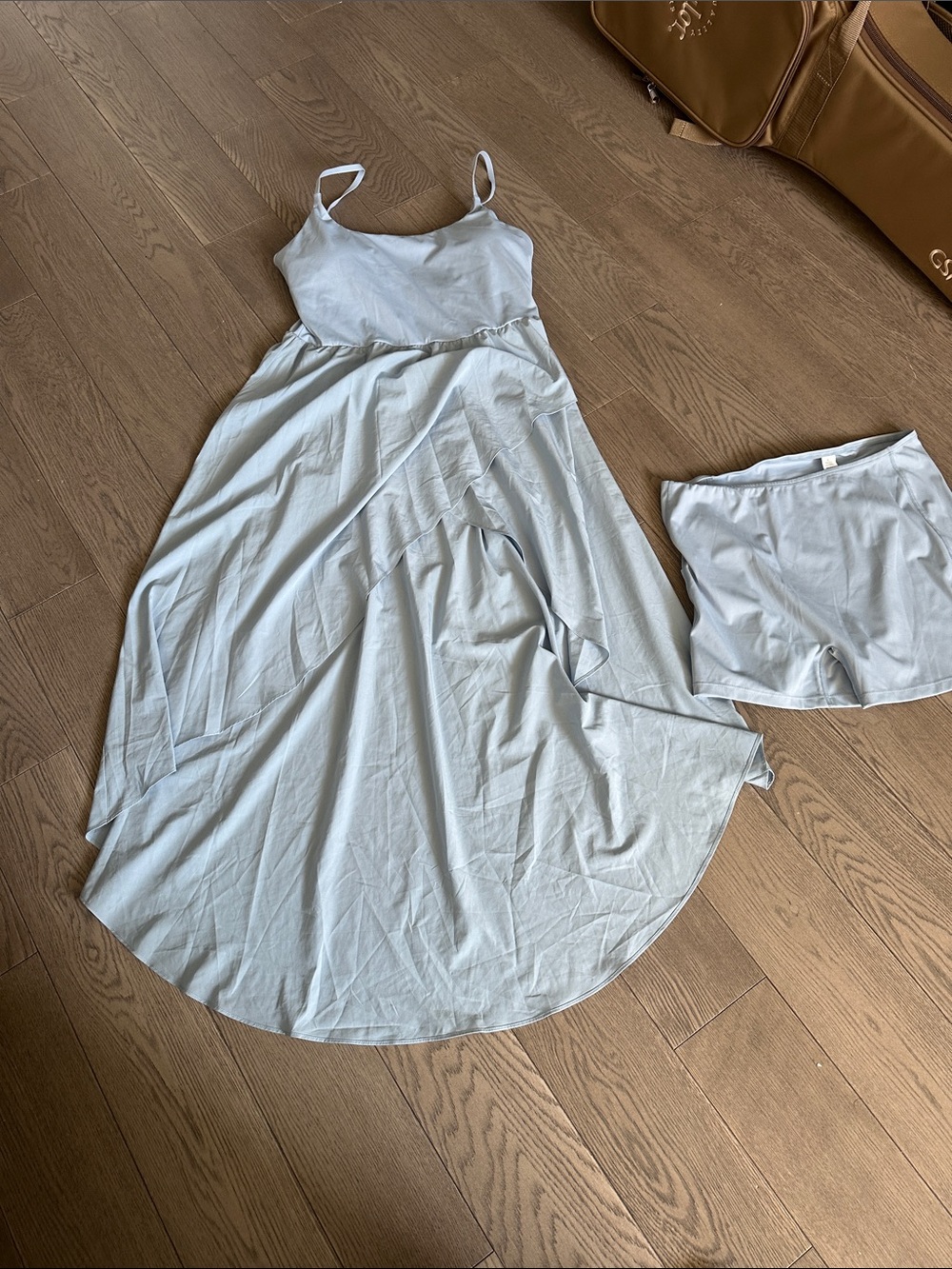 HALARA Light Blue Spaghetti Strap Maxi Dress with Shorts